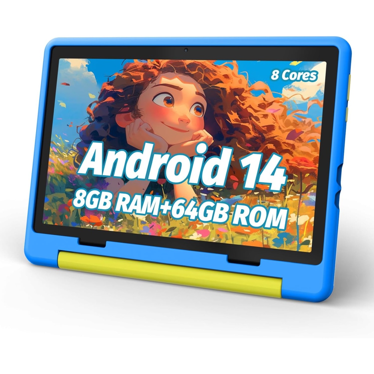 URAO Kids Tablet 10 inch Android 13 Tablet for Kids, 8GB RAM 128GB ROM(1TB Expandable), Octa-Core Processor, 1280 * 800 IPS, WiFi 6, 6000mAh, Parental Control, Childrens Tablet with Case-Blue